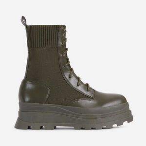 KHAKI KNITTED CHUNKY BIKER BOOT